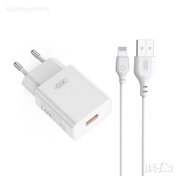 Зарядно/Адаптер 220V / XO-L127 / USB QC 3.0 18W / + USB - Lightning Кабел / Бял / Баркод : 456427, снимка 1
