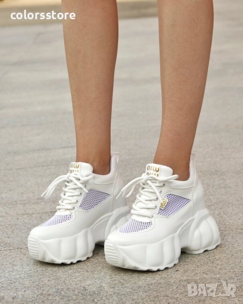 Кецове на платформа - бяла кожа и мрежа - PA700

, снимка 1