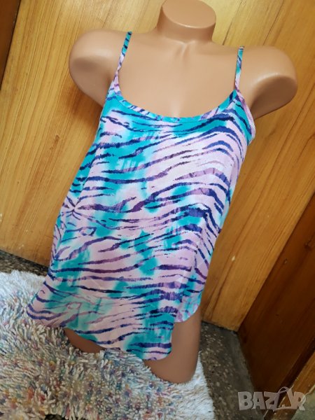 Ефирен тюркоазено-лилав-розов топ потник М, снимка 1