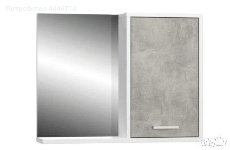 Огледален шкаф, Огледало с шкаф за баня бял бетон, снимка 1