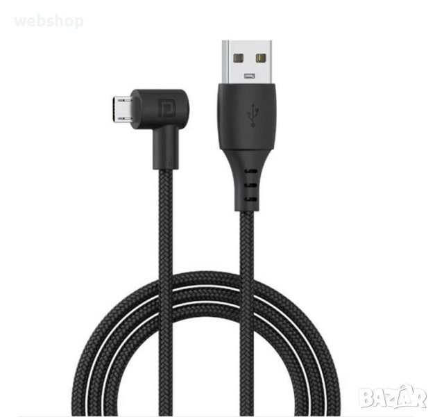 Дълъг Ъглов Кабел за бързо зареждане, текстилен, черен, USB-A(м), MICRO USB(м), 3m, снимка 1