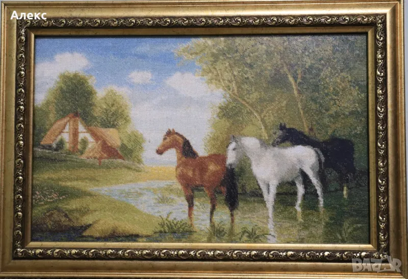Коне в чифлика гоблен, снимка 1