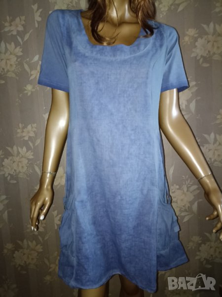 Yest M, L-Тънка  къса памучна лятна рокля в цвят деним , снимка 1