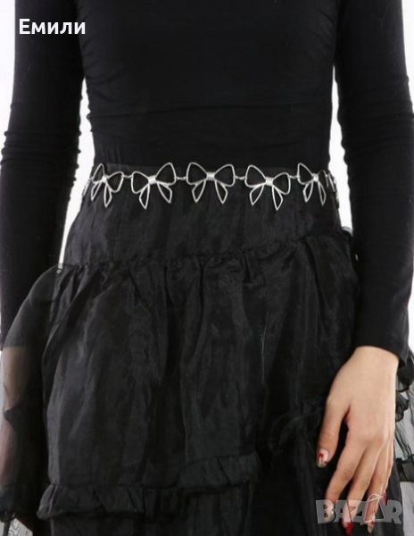 Метален колан бижу верижка с панделки в сребрист цвят, снимка 1