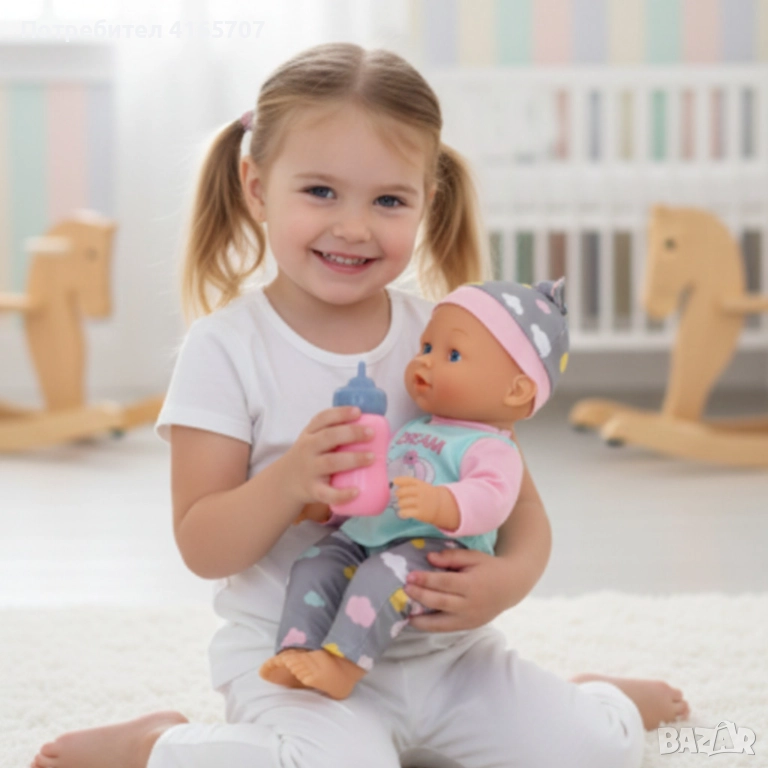 Кукла бебе 12 инча, която яде, пие и пишка – забавление и грижа за всяко дете, снимка 1