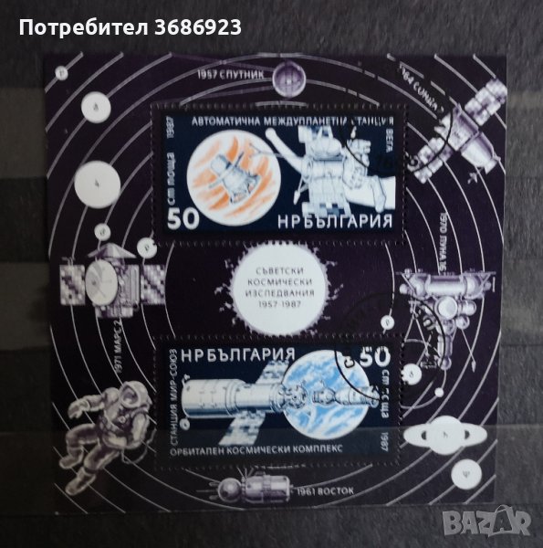 1987 (24 декември). 30 г. съветски космически изследвания . Блок (с коригиран текст и променен цвят), снимка 1