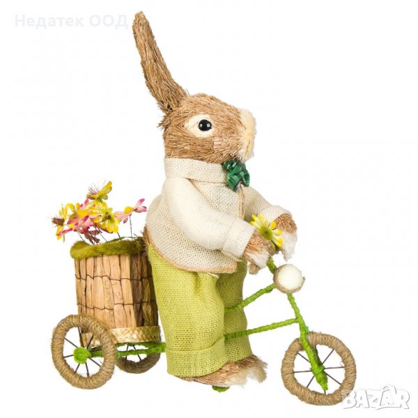 Великденска декорация, Заек с велосипед, 42 см, Многоцветна, снимка 1