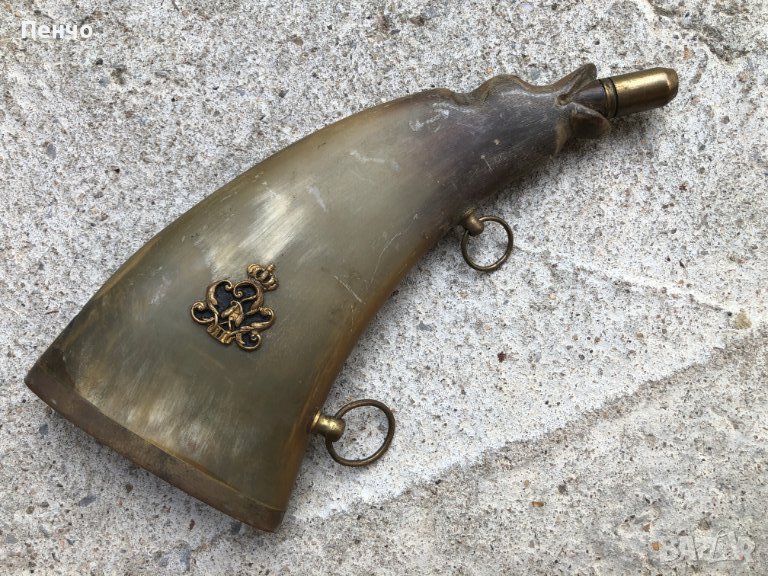 стара рогова барутница/барутник, фишеклък/ , снимка 1