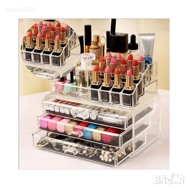 Органайзер за грим с отделения за палитри, четки и бижута в модерен стил, снимка 1