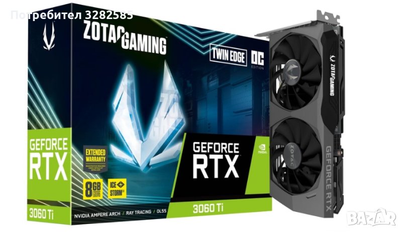 Видеокарта Nvidia ZOTAC GAMING GeForce RTX 3060 Ti Twin Edge OC - 8GB GDDR6 Memory, снимка 1