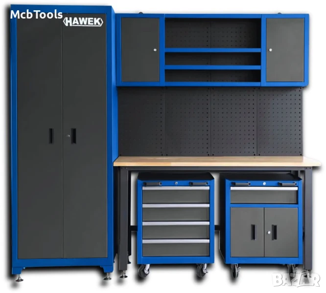 Комплект за работилница 6 части – работна маса, шкафове и сервизни колички – метални Hawek, снимка 1