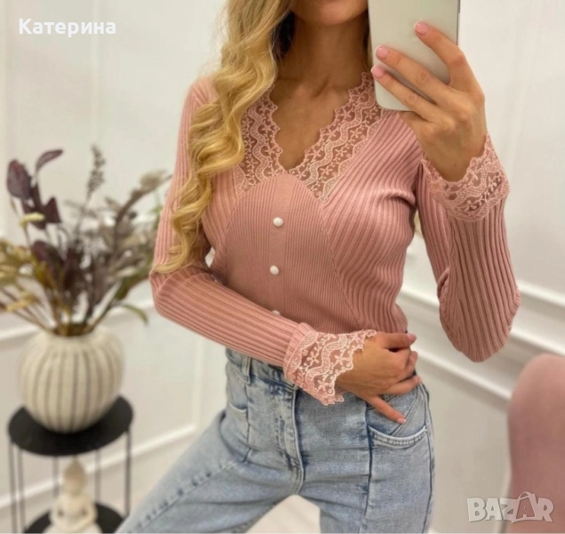Блуза рипс с дантела , снимка 1