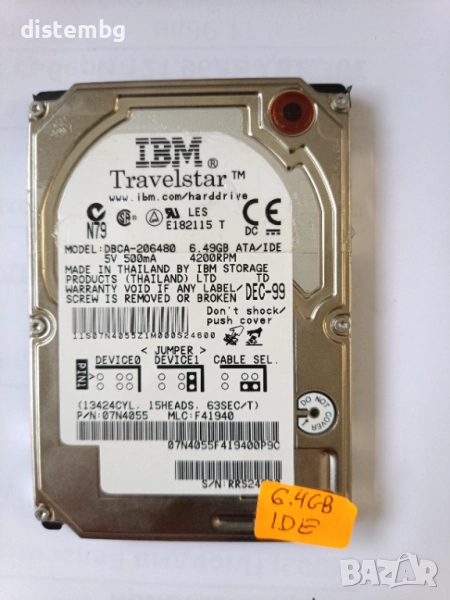 Твърд диск за компютър IDE / ATA HDD HITACHI IBM-DBCA-206480 6.4 Gb 2.5'', снимка 1