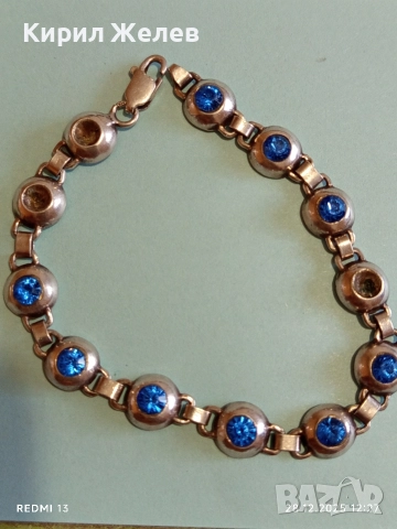 Сребърна тенис гривна инкрустирана с сини камъни майсторска изработка 51813