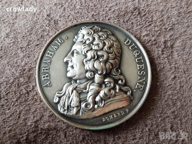 Френска сребърна монета медал Абрахам Дюкен и крайцера Дюкен 1925, снимка 1