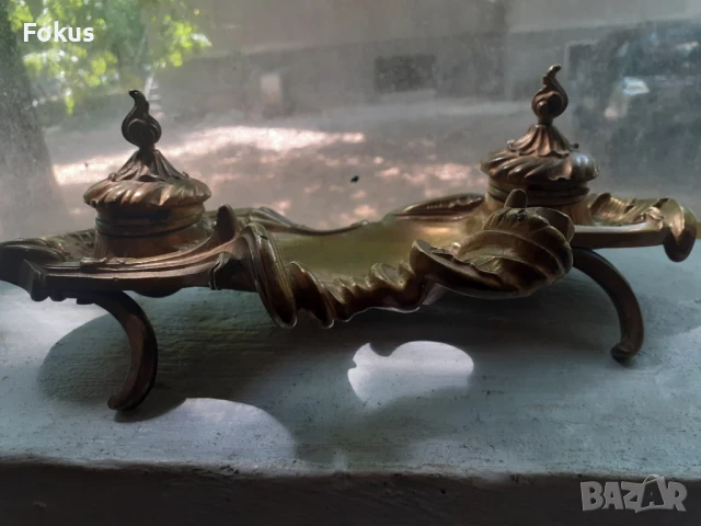 Жестока стара бронзова барокова мастилница - Антика, снимка 3 - Антикварни и старинни предмети - 51358144
