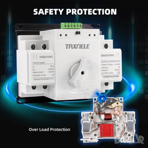 Автоматичен превключвател с двойно захранване Taxnele AC230V ATS 2P 63A, снимка 2 - Друга електроника - 52236533