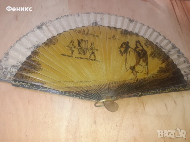 Старо дамско ветрило 19 век дърво и коприна ръчно рисувано, снимка 9 - Антикварни и старинни предмети - 51252468