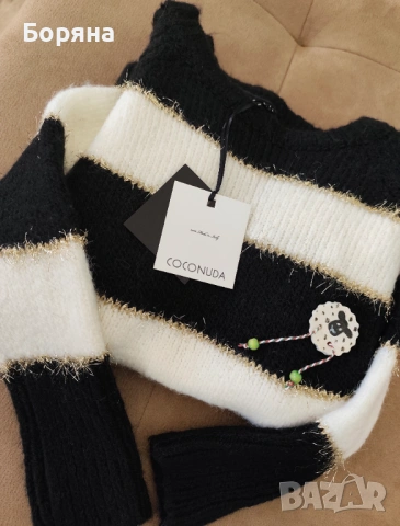 COCONUDA нов бутиков италиански пуловер с брошка, снимка 3 - Блузи с дълъг ръкав и пуловери - 53446319