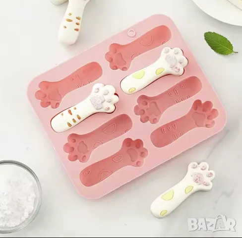 8 котешки лапи лапа котешка лапа коте бишкоти силиконов молд форма фондан бисквитки шоколад бонбони, снимка 4 - Форми - 48360061