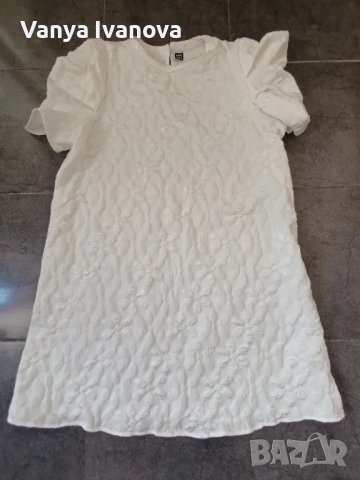 Shein  бяла рокля с релефни цветя и френски  ръкав, снимка 4 - Рокли - 50045343