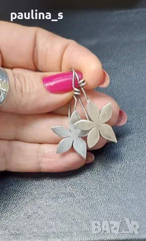 Vintage / Винтидж / Рядка находка / Сребърни обеци на върбило / Цветя / проба 950 , снимка 11 - Обеци - 49808878