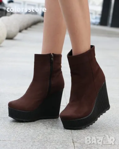 Боти на платформа - кафяв велур с черно ходило - BNP1 -, снимка 2 - Дамски боти - 48521887