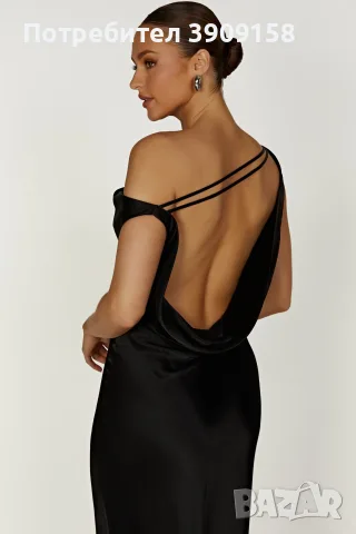 Черна сатенена рокля MESHKI- Maxi Dress с етикет, снимка 4 - Рокли - 55901373