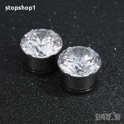 Пиърсинг на ухо от стомана с цирконии AAA+ 316L , снимка 3 - Обеци - 53862825