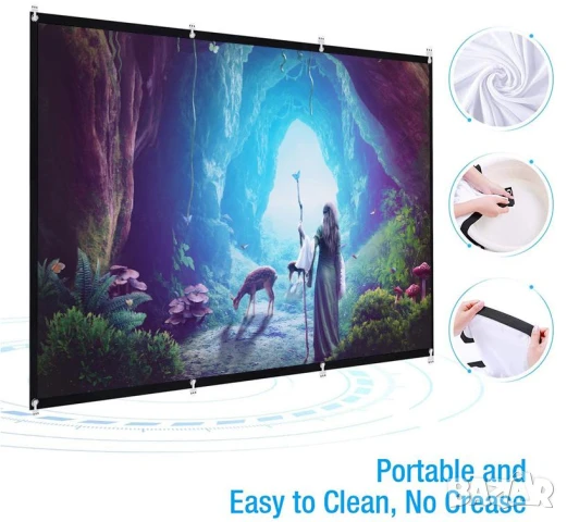 Бял Ултра Лек Портативен Проекторен Екран Сгъваем HD Ярък Лесен за Монтиране Може да се Пере и Мокри, снимка 4 - Плейъри, домашно кино, прожектори - 51128726