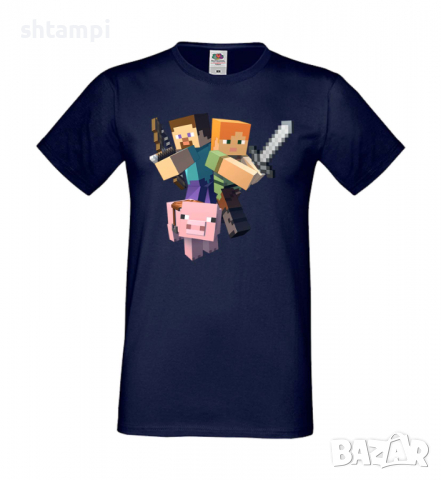 Мъжка тениска майнкрафт Minecraft 2,Minecraft,Игра,Забавление,подарък,Изненада,Рожден Ден.