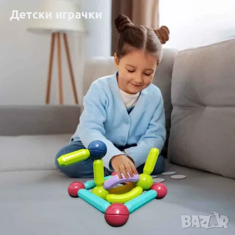 Магнитен конструктор игра Construction, Sticks Building многоцветна, 58 части, снимка 3 - Конструктори - 56043645