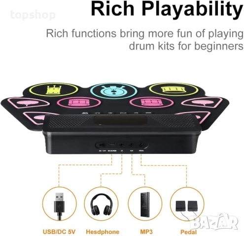 Нов Преносим електрически барабанен комплект COOLMUSIC, сгъваем барабанен пад Coolmusic, електро..., снимка 2 - Други инструменти - 51887230