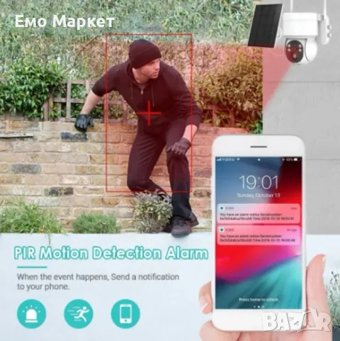 Соларна WIFI камера със соларен панел PTZ 360, 1080P, Full HD, цветно Hощно Bиждане, снимка 5 - IP камери - 49265538