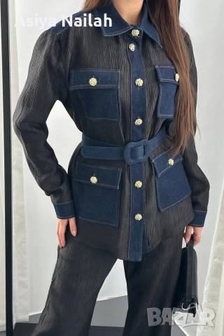 Дамски сет от две части – риза с колан и панталон, елегантен модел, снимка 5 - Комплекти - 52792891