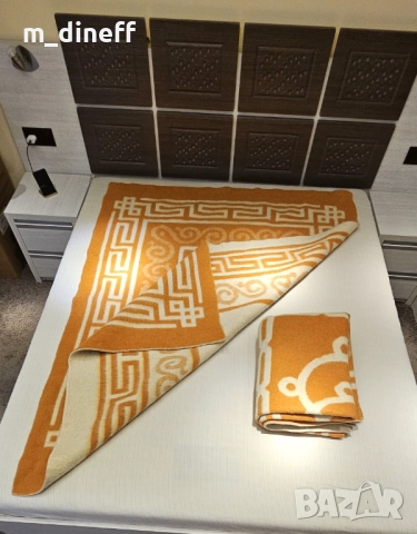 Ретро вълнени одеяла / кувертюри (140х180 см) – Оранжеви с орнаменти, снимка 7 - Олекотени завивки и одеяла - 52713625