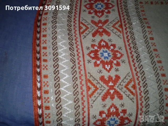 Бродирана ленена покривка Българска шевица ръчна бродерия, снимка 10 - Антикварни и старинни предмети - 47938396