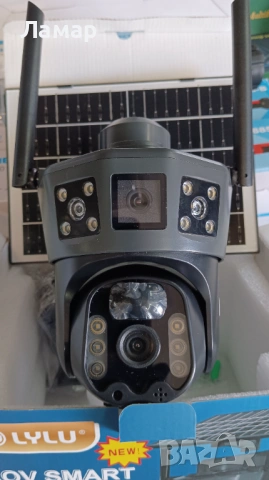 Двойна соларна безжична въртяща камера ICsee 4G 2x12MP работи с СИМ SIM карта мобилни данни 