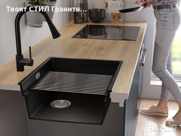 Кухненска Мивка от гранит модел Прага 45 Премиум 410 x 470 мм - Черна, снимка 6 - Други - 40724791