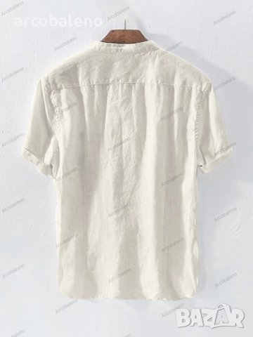 Мъжка едноцветна памучна ленена ежедневна риза с къс ръкав, 5цвята , снимка 3 - Ризи - 41210688