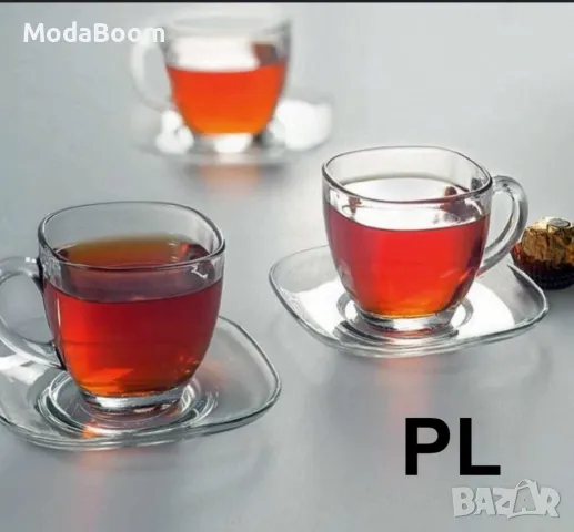 КОМПЛЕКТ СТЪКЛЕНИ ЧАШИ ЗА КАФЕ 6 БР. С ЧИНИЙКИ