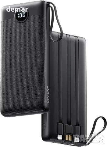 Външна батерия VRURC Power Bank с вградени кабели, 20000mAh PD 20W QC USB C с 4 изхода и 2 входа, снимка 1