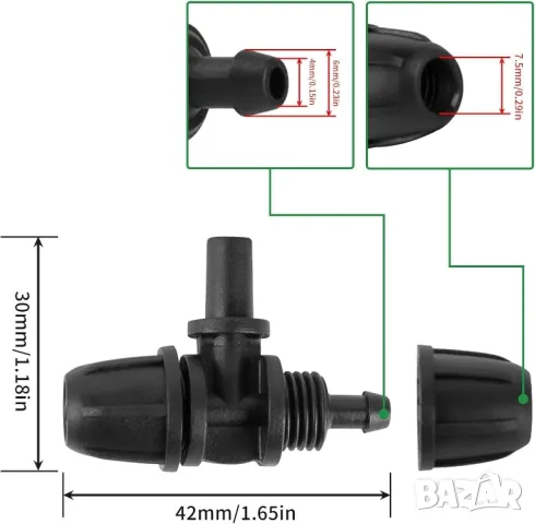 Комплект 40бр Т образни дюзи за капково напояване за 1/4" маркуч , снимка 3 - Напояване - 49704720