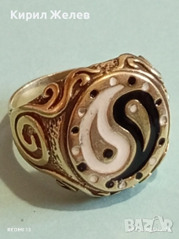ИН и ЯН Марков сребърен пръстен инкростиран в черно и бял емайл 28736, снимка 8 - Пръстени - 52918714