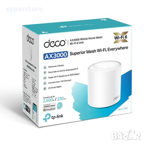 Удължител на интернет обхват TP-Link Deco X50 AX3000 Mesh Wi-Fi 6 система за целия дом или офис, снимка 2 - Рутери - 38666242