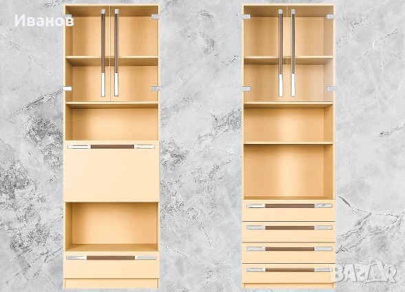 РАЗПРОДАЖБА - 40€. Два Компактни Модула за Дневна стая в цвят Млечен Дъб/Бук, снимка 2 - Секции и витрини - 51640287