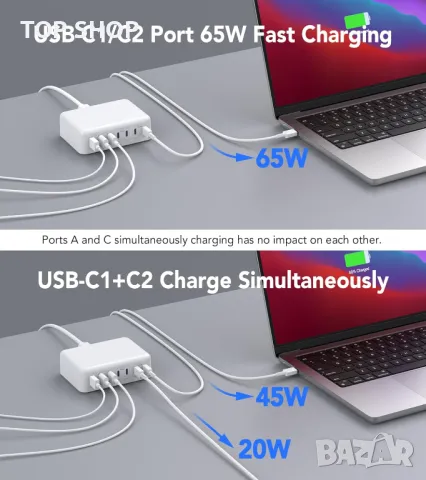 USB C 7-портов адаптер, бързо зарядно, 180 W за MacBook Pro/Air iPad Pro iPhone Galaxy S23 Note 20, снимка 5 - Оригинални зарядни - 49500133