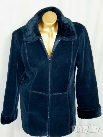 Fashion Concept M/L Черен кожух от велур с мека подплата , снимка 2 - Палта, манта - 52384588