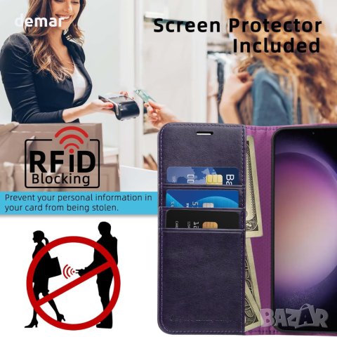 Калъф MONASAY Wallet за Samsung Galaxy S24 5G 6,2 инча, лилав, снимка 7 - Калъфи, кейсове - 44279300