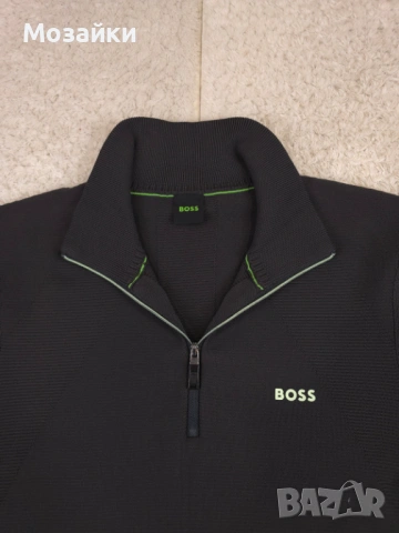 Мъжки пуловер BOSS Zidor Quarter-Zip Черен Слим | MSRP €199 | Размер L, снимка 2 - Спортни дрехи, екипи - 53595758